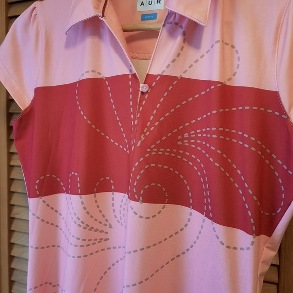 AUR Pink Abstract Print Golf Polo - Picture 2 of 6